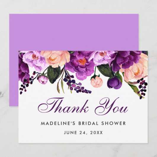 Ultra Violet Paarse Bloemen Vrijgezellenfeest Beda Bedankkaart (Voorkant / Achterkant)
