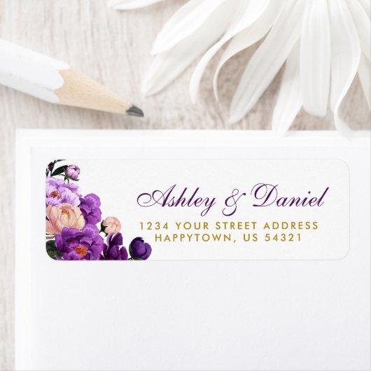 Ultra Violet Paarse Bloemen Waterverf Bruiloft G Etiket (Insitu)