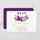Ultra Violet Paarse Bloemen Waterverf Bruiloft G RSVP Kaartje (Voorkant / Achterkant)