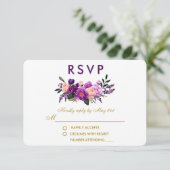 Ultra Violet Paarse Bloemen Waterverf Bruiloft G RSVP Kaartje (Staand voorkant)