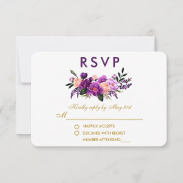 Ultra Violet Paarse Bloemen Waterverf Bruiloft G RSVP Kaartje