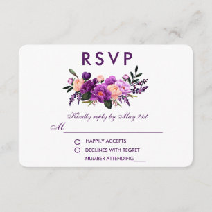 Ultra Violet Paarse Bloemen Waterverf Bruiloft PB RSVP Kaartje