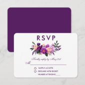 Ultra Violet Paarse Bloemen Waterverf Bruiloft PB RSVP Kaartje (Voorkant / Achterkant)