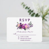 Ultra Violet Paarse Bloemen Waterverf Bruiloft PB RSVP Kaartje (Staand voorkant)