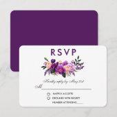 Ultra Violet Paarse Bloemen Waterverf Bruiloft PB RSVP Kaartje (Voorkant / Achterkant)