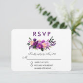 Ultra Violet Paarse Bloemen Waterverf Bruiloft PB RSVP Kaartje (Staand voorkant)