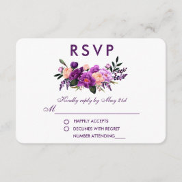 Ultra Violet Paarse Bloemen Waterverf Bruiloft VP RSVP Kaartje