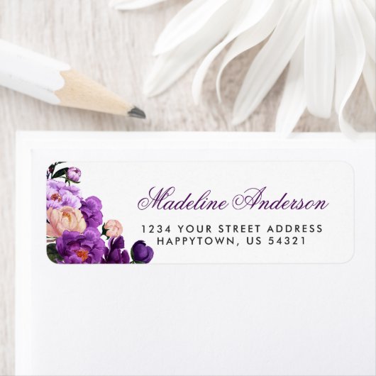 Ultra Violet Paarse Bloemen Waterverf Etiket (Insitu)