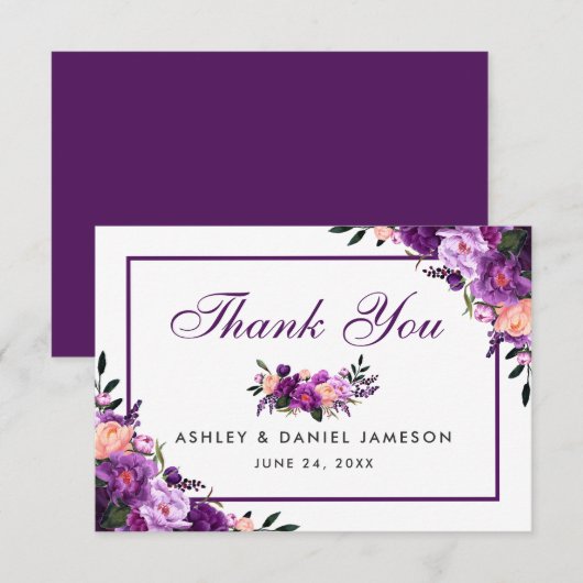 Ultra Violet Paarse bloemenbruiloft dank je PSF Bedankkaart (Voorkant / Achterkant)