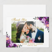 Ultra Violet Paarse bloemenbruiloft dank u goud Bedankkaart (Voorkant / Achterkant)