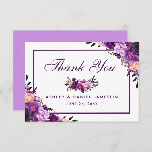 Ultra Violet Paarse bloemenbruiloft dank u PSV Bedankkaart (Voorkant / Achterkant)
