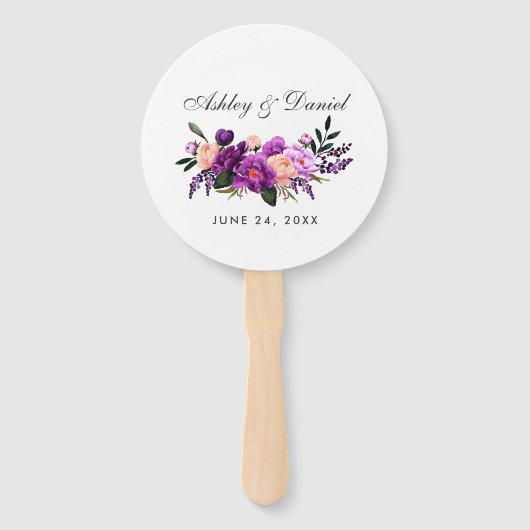 Ultra Violet Paarse bloemenbruiloft Handwaaier (Achterkant)