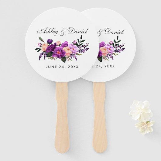 Ultra Violet Paarse bloemenbruiloft Handwaaier (Voorkant en achterkant)