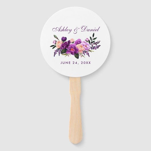 Ultra Violet Paarse bloemenbruiloft P Handwaaier (Voorkant)