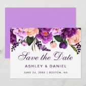 Ultra Violet Paarse Floral bespaart datum V Save The Date (Voorkant / Achterkant)