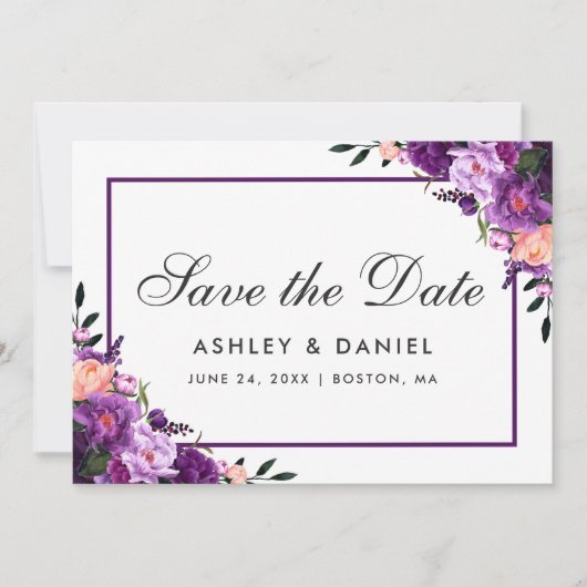 Ultra Violet Paarse Floral bespaart de datum FP Save The Date (Voorkant)