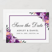 Ultra Violet Paarse Floral bespaart de datum FP Save The Date (Voorkant / Achterkant)
