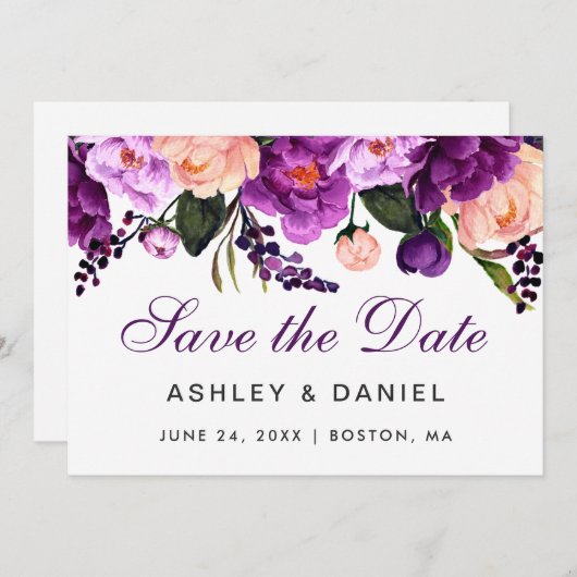 Ultra Violet Paarse Floral bespaart de datum GP Save The Date (Voorkant / Achterkant)