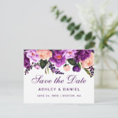 Ultra Violet Paarse Floral bespaart de datum P Aankondigingskaart (Staand voorkant)