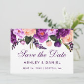 Ultra Violet Paarse Floral bespaart de datum P Save The Date (Staand voorkant)