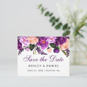 Ultra Violet Paarse Floral bespaart de datum PS Aankondigingskaart (Staand voorkant)