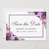 Ultra Violet Paarse Floral bespaart de datum PS Save The Date (Voorkant)