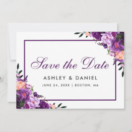 Ultra Violet Paarse Floral bespaart de datum PS Save The Date