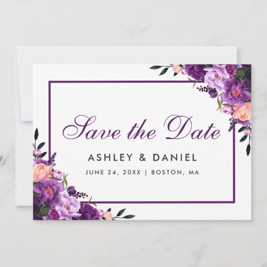 Ultra Violet Paarse Floral bespaart de datum PS Save The Date (Voorkant)