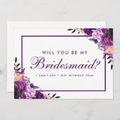 Ultra Violet Paarse Floral Bridesmaid PS Kaart (Voorkant / Achterkant)