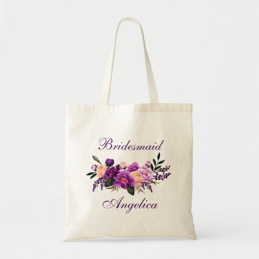 Ultra Violet Paarse Floral Bridesmaid Tote Bag (Voorkant)