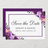 Ultra Violet Paarse Floral sla de datum FPP op Save The Date (Voorkant / Achterkant)