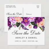 Ultra Violet Paarse Floral sla de datum op Aankondigingskaart (Voorkant / Achterkant)