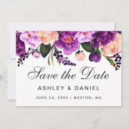 Ultra Violet Paarse Floral sla de datum op Save The Date