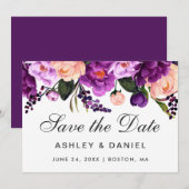 Ultra Violet Paarse Floral sla de datum op Save The Date (Voorkant / Achterkant)