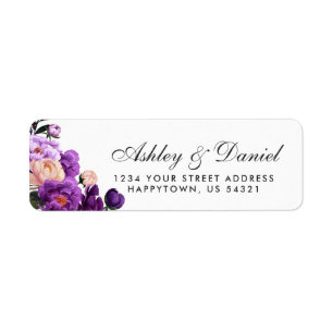 Ultra Violet Paarse Floral Waterverf Wedding Etiket