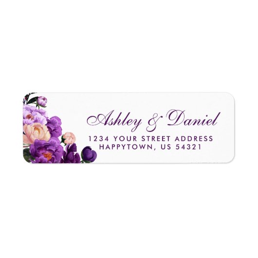 Ultra Violet Paarse Floral Waterverf Wedding PS Etiket (Voorkant)