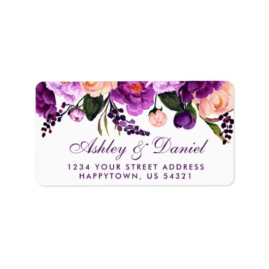 Ultra Violet Paarse Floral Waterverf Wedding PS Etiket (Voorkant)