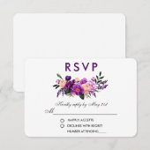 Ultra Violet Paarse Floral Waterverf Wedding PS RSVP Kaartje (Voorkant / Achterkant)