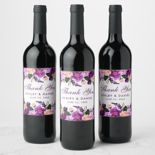 Ultra Violet Paarse Floral Waterverf Wedding PS Wijn Etiket
