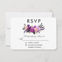 Ultra Violet Paarse Floral Waterverf Wedding V RSVP Kaartje