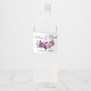 Ultra Violet Paarse Floral Waterverf Wedding Waterfles Etiket