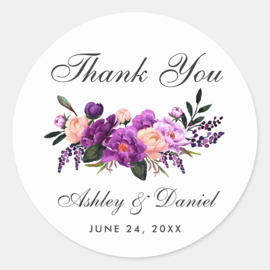 Ultra Violet Paarse Floral Weddenschap Hartelijk d Ronde Sticker (Voorkant)