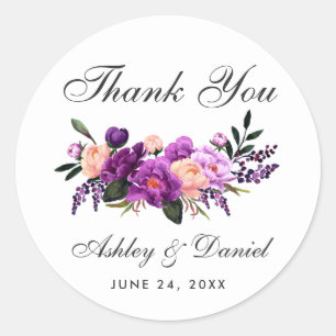Ultra Violet Paarse Floral Weddenschap Hartelijk d Ronde Sticker