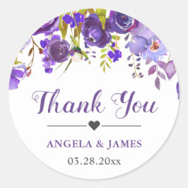 Ultra Violet Paarse Floral Weddenschap Hartelijk d Ronde Sticker