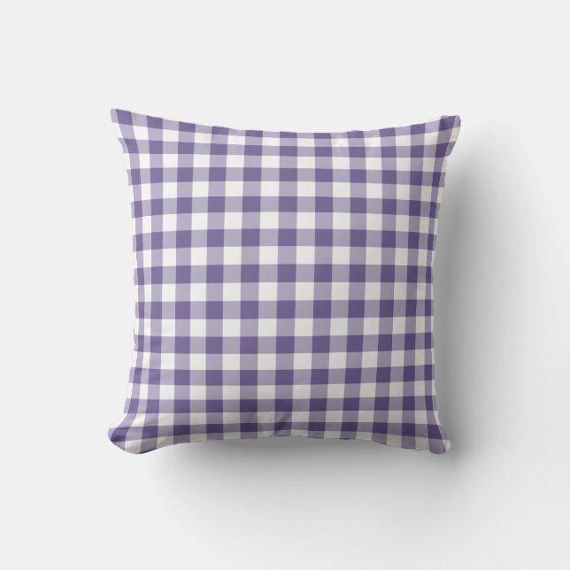 Ultra Violet Paarse Gingham Patroon Geruit Buitenkussen (Voorkant)