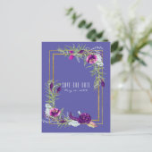 Ultra Violet Paarse & Gouden Bloemen Opslaan van d Aankondigingskaart (Staand voorkant)