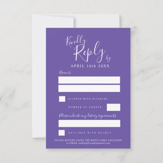 Ultra violet paarse Iris bloem kunst bruiloft RSVP Kaartje (Achterkant)