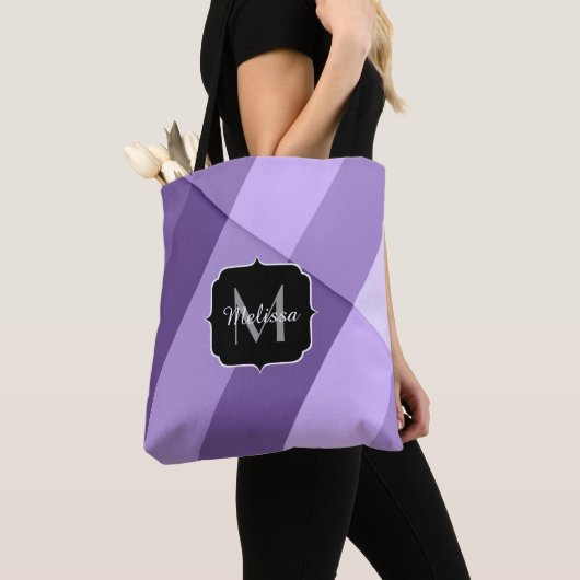 Ultra violet paarse moderne meetkundige lijnen Mon Tote Bag (Dichtbij)