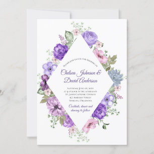 Ultra Violet Paarse roze bruine Floral Wedding Aankondiging