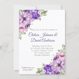Ultra Violet Paarse roze bruine Floral Wedding Aankondiging